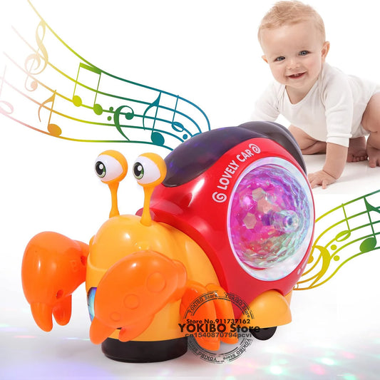 Brinquedo de caranguejo rastejando com música e LED Light Up, brinquedos musicais interativos para bebê, dança rastejando, criança em movimento, 0 a 12