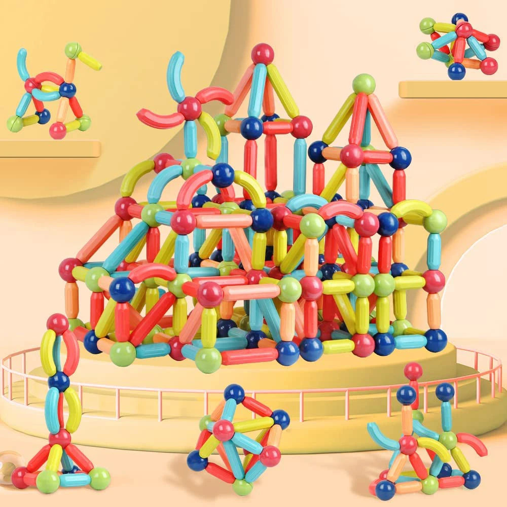 Magnética Blocos De Construção Magnético 128PCS Conjunto De ímã Bola Varas Haste Montessori Brinquedos Educativos Para Crianças