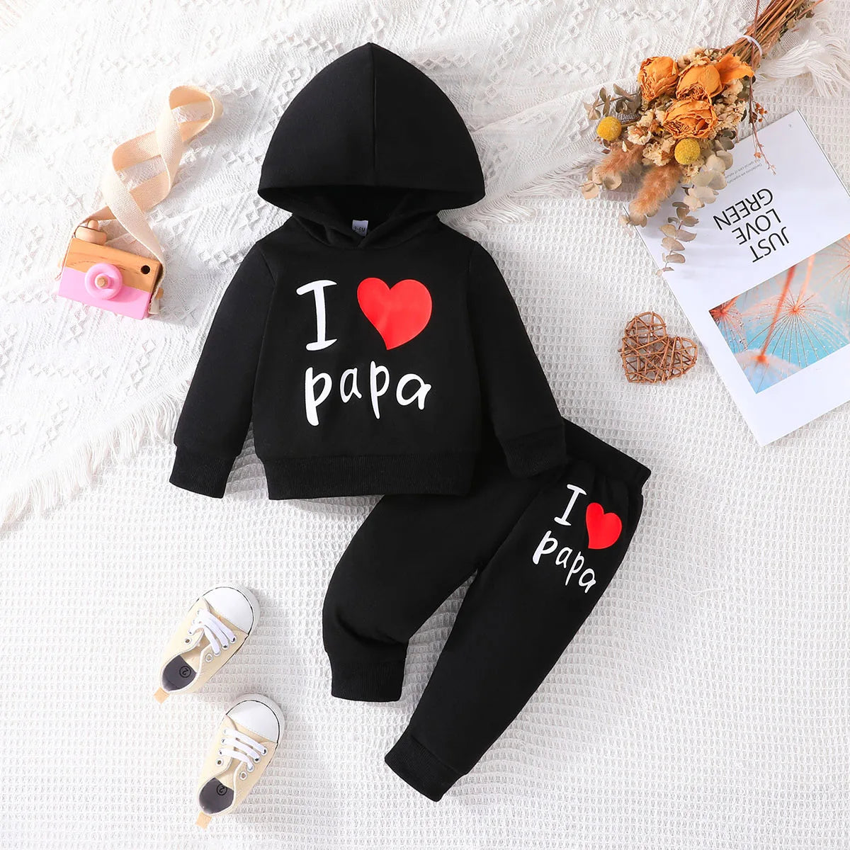 Com capuz de manga comprida e calças compridas com letra fofa, roupas infantis, roupas infantis, moda infantil, meninas, menino, 3-24 meses