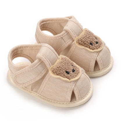 Urso bonito macio único sandálias confortáveis para bebês e crianças, sapatos Baotou Anti Kick First Step, 0-18 meses