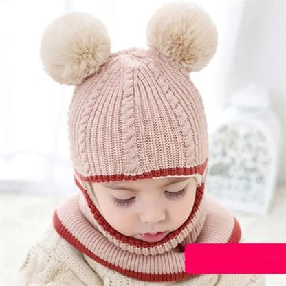 Chapéu de inverno para bebês, chapéu de malha com pompom para crianças, meninas e meninos, com forro de lã quente, chapéus para crianças