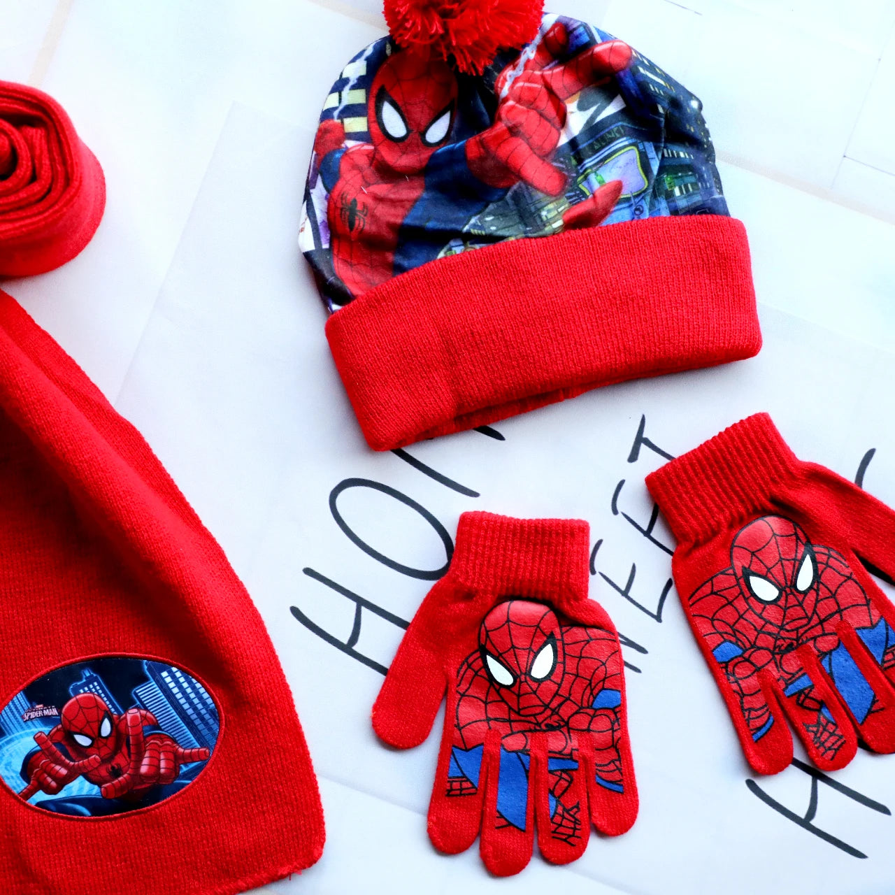 Children's SpiderMan Cartoon Knitted Scarf Hat, Boné Quente, Chapéu de Natal, Vermelho, Dia das Bruxas, Menino, Menina, Novo, Outono, Inverno