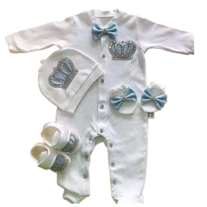 Nome personalizado bebê macacão menino algodão roupas de bebê recém-nascido 0-3 mês strass coroa jurken branco pijamas do bebê conjunto para meninos