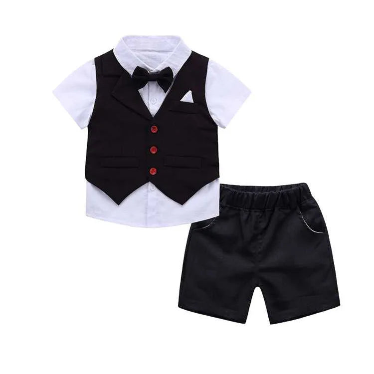 Camisa estampada coroa com laço e cinto de couro para meninos, roupa formal infantil, conjunto de roupas de festa de aniversário, verão, 1, 2, 3, 4, 5, 6 anos