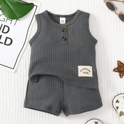 Top sem mangas e shorts para bebê menino, conjunto de roupas de cor sólida, roupas esportivas diárias, roupas legais para criança, 1 a 3 anos, 2 peças, verão