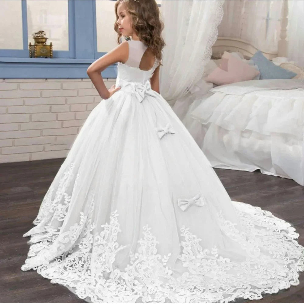 Vestido de baile longo branco elegante para meninas adolescentes, wedding Tailing, Birthday Party Dresses, Evening Bridesmaid, Children, 12 anos, 13 anos, 14 anos