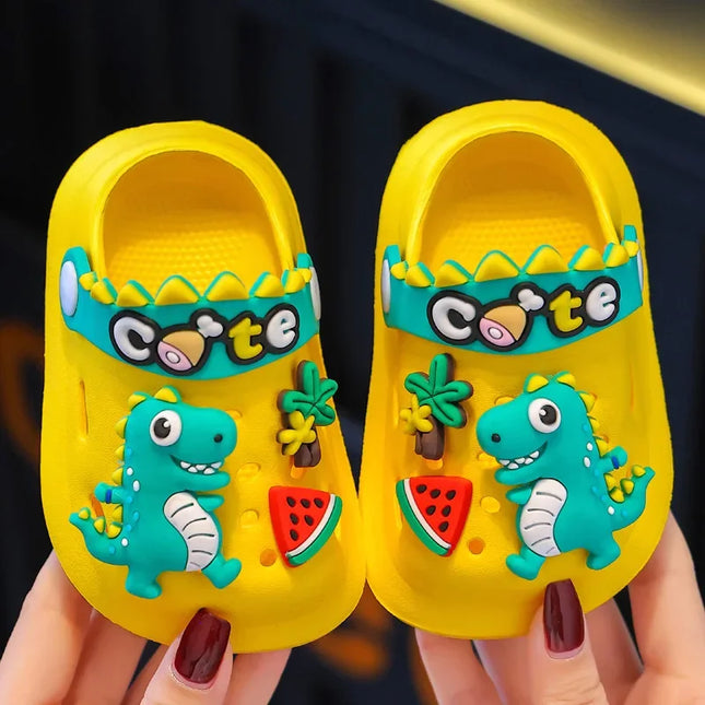 Verão crianças chinelos buraco crianças sandálias macio anti-skid dos desenhos animados dinossauro diy design interior antiderrapante meninos meninas sapatos de praia