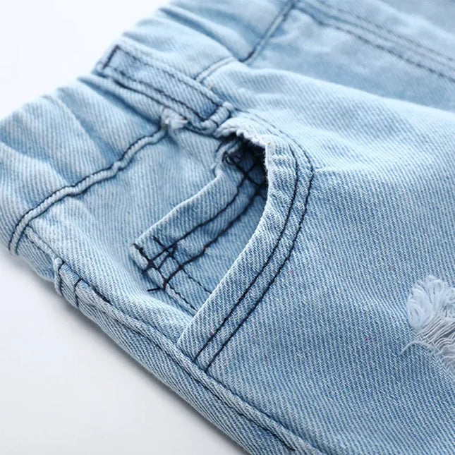 Shorts de praia jeans infantil, calça curta infantil, roupa de bebê, Capris de verão, algodão, meninos, 2 a 9 anos, KF553