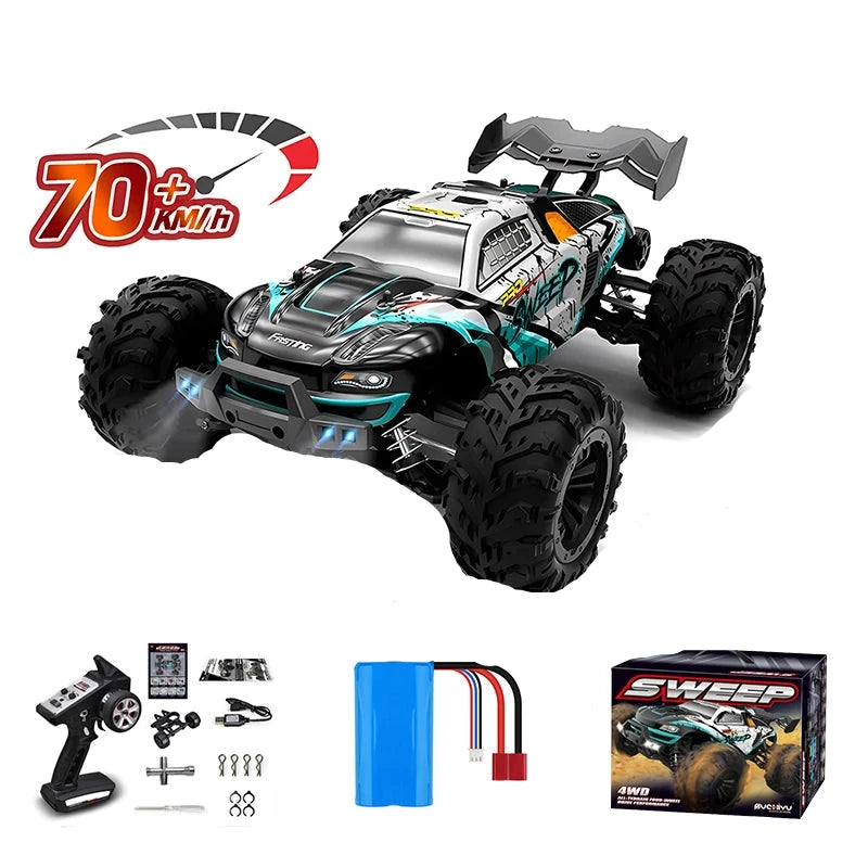 Carro com controle remoto LED para crianças, 1:16, 70 kph ou 50 kph, 4WD, monstro de alta velocidade Drift, caminhão 4x4, Wltoys 144001 Brinquedos