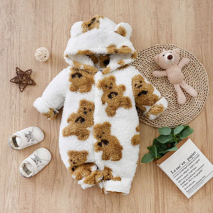 Urso Branco Recém-nascido Imprimir Romper de Manga Longa, Bodysuits Unisex, Roupas de Conforto, Roupas de Menino e Menina, 0 a 2 Anos, Inverno