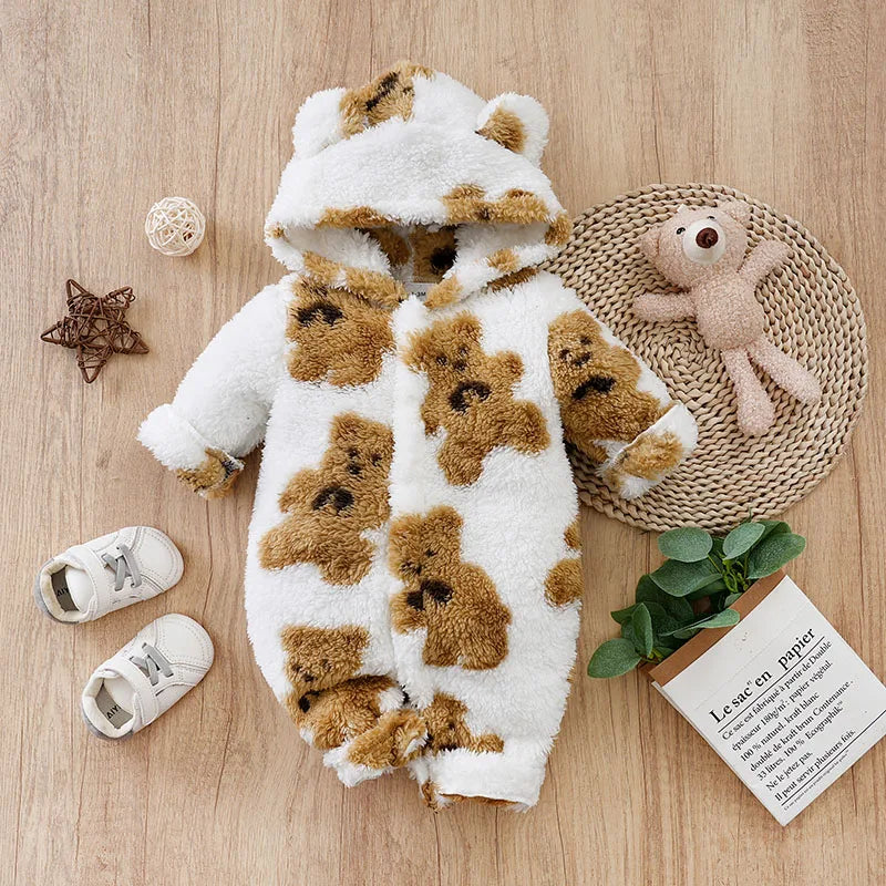 Urso Branco Recém-nascido Imprimir Romper de Manga Longa, Bodysuits Unisex, Roupas de Conforto, Roupas de Menino e Menina, 0 a 2 Anos, Inverno