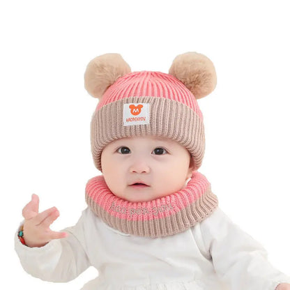 1 conjunto de chapéu de bebê cachecol conjunto urso quente malha crianças chapéu de inverno boné infantil da criança crianças chapéu meninos meninas gorro de crochê 1-5y