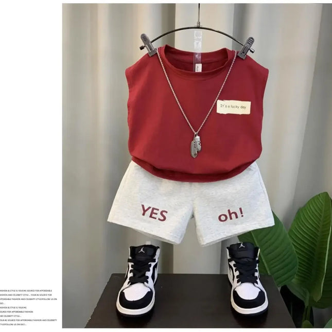 Conjunto de colete sem mangas de duas peças para meninos e meninas, bonito para meninos e crianças, moda verão, novo, 2024
