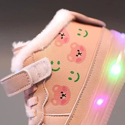 Disney crianças dos desenhos animados minnie sapatos casuais de sola macia meninas iluminar tênis bebê mais veludo quente botas curtas sapatos de algodão