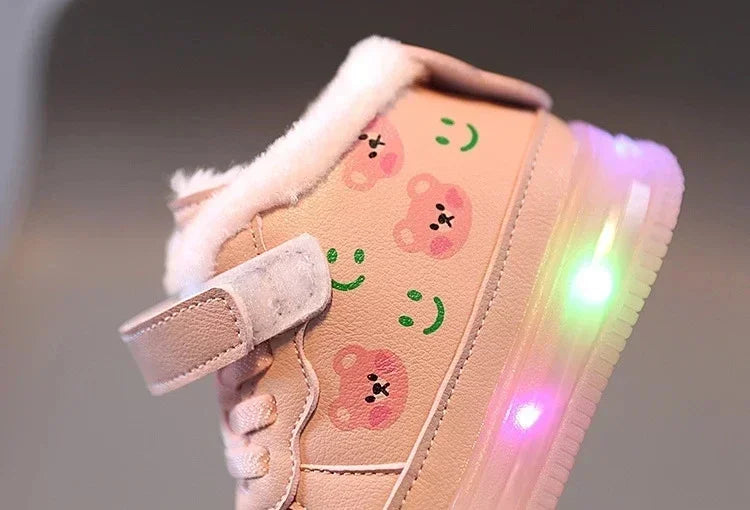 Disney crianças dos desenhos animados minnie sapatos casuais de sola macia meninas iluminar tênis bebê mais veludo quente botas curtas sapatos de algodão