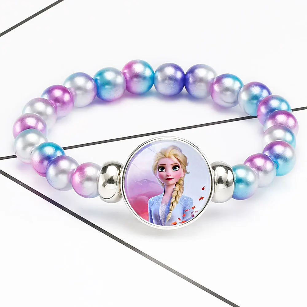 Disney Cartoon Frozen Princess Bracelet para Crianças, Elsa e Anna, Jóias Acessórios, Talão Colorido, Presente de Aniversário, Bonito