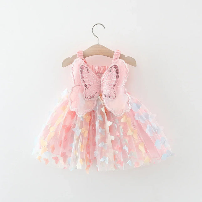 Vestido de malha de verão para bebê, vestido de princesa alada para crianças, linda flor, belas férias na praia, 0-3 anos
