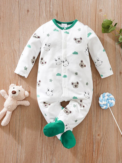 Bodysuit manga comprida para crianças, roupas de menino, coelhinho coala estampa, confortável onesie, como presente, 0-24m, 2pcs, primavera, outono