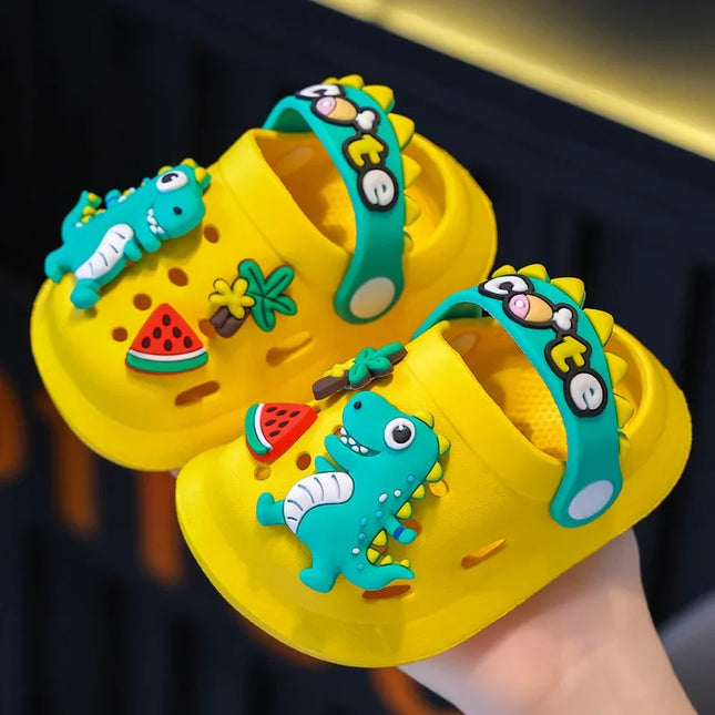 Verão crianças chinelos buraco crianças sandálias macio anti-skid dos desenhos animados dinossauro diy design interior antiderrapante meninos meninas sapatos de praia