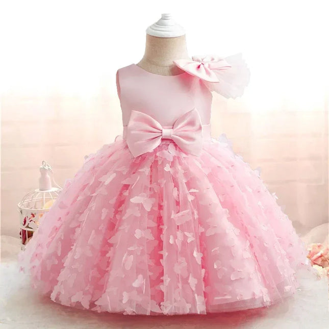 Vestido de Borboleta 3D para Bebés, 1 ° Aniversário, Vestido Baptizado, Casamento da Princesa, Vestidos de Festa Infantil, Renda, Batizado