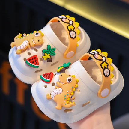 Verão crianças chinelos buraco crianças sandálias macio anti-skid dos desenhos animados dinossauro diy design interior antiderrapante meninos meninas sapatos de praia