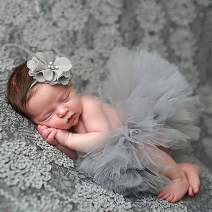 Adereços para fotografia de bebê recém-nascido, fantasia infantil de princesa fofa com faixa de cabeça de flor, acessórios para meninas, vestido de saia tutu