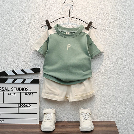 Baby Boys Cotton Letter Printing T-shirt e Tooling Shorts Set, roupas infantis, agasalho infantil, roupas da moda, verão, novo, 2pcs