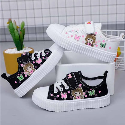 Crianças bonito dos desenhos animados sapatos de lona das meninas de fundo plano sapatos esportivos casuais estudantes leve tênis de corrida