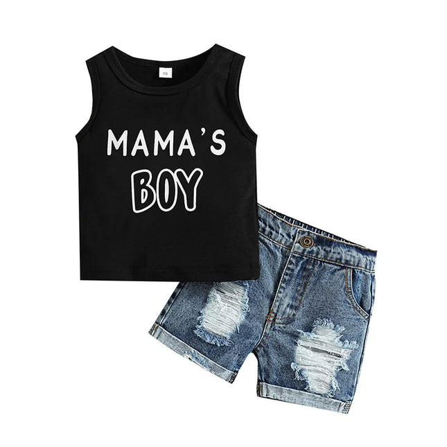 Conjunto Bebê Regata Estampada + Shorts Jeans