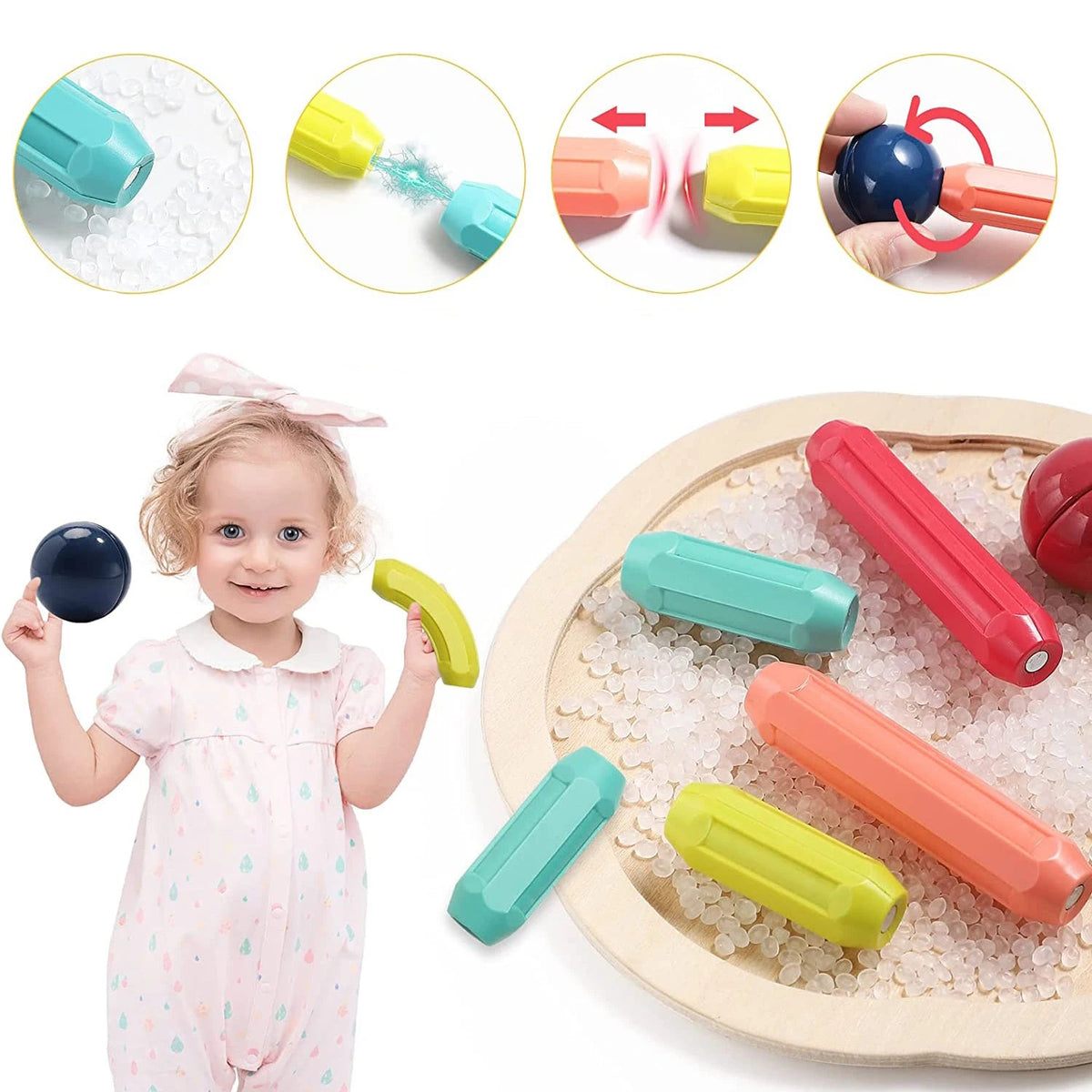 Magnética Blocos De Construção Magnético 128PCS Conjunto De ímã Bola Varas Haste Montessori Brinquedos Educativos Para Crianças