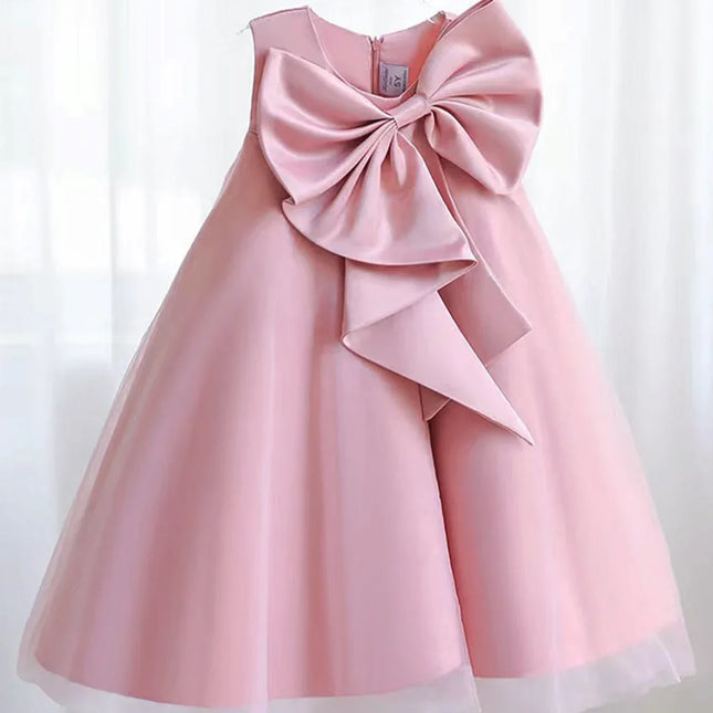 Vestido bonito da flor com arco grande, Vestido de festa de aniversário, Vestido de casamento, Lavando o vestido, Comunhão sagrada
