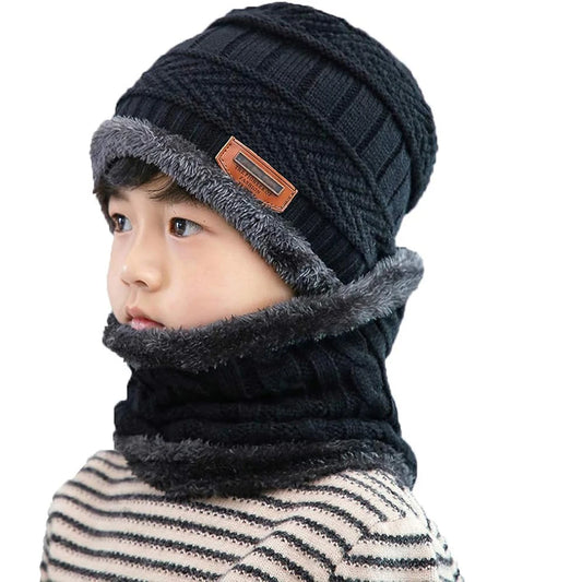 Conjunto de chapéu e cachecol de malha quente infantil, boné macio, gorro, infantil, meninos, meninas, crianças, outono, inverno, 5-14 anos