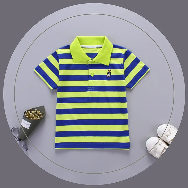 Jargazol-camisa de manga curta para meninos, roupas esportivas infantis, algodão, com listras coloridas, 2t-7t, verão