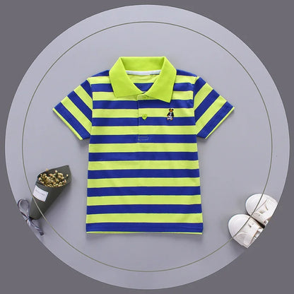 Jargazol-camisa de manga curta para meninos, roupas esportivas infantis, algodão, com listras coloridas, 2t-7t, verão