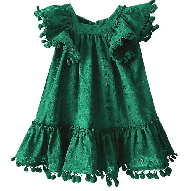 Vestido de manga pequena para criança, saia de bebê, fantasia de menina, algodão puro, borla, grande arco, festa de aniversário, 0-4 anos