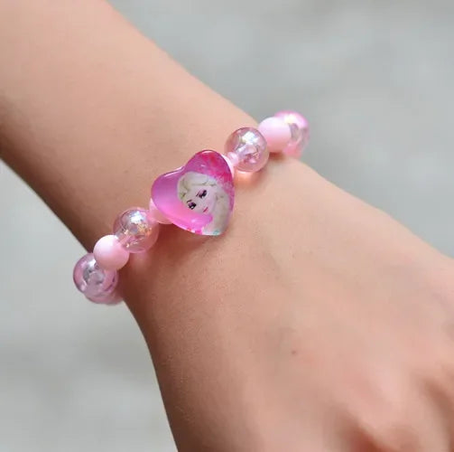 Nova disney kawaii frisado pulseira elsa anna congelado princesa anime jóias bonito espumante grânulo pulseira meninas crianças presentes de aniversário