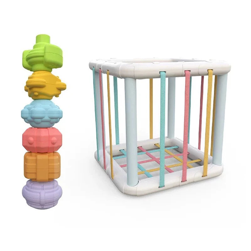 Blocos de classificação de cubo colorido para bebê, Bin sensorial, brinquedos educativos Montessori, jogo para menino e menina de 1 e 2 anos