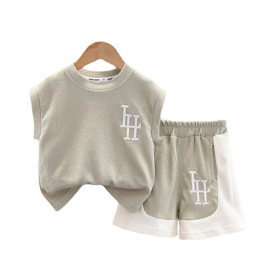 Conjunto infantil de colete e shorts sem mangas, roupas de bebê, roupas de criança infantil, roupas infantis, traje casual, verão, novo, 2 peças por conjunto