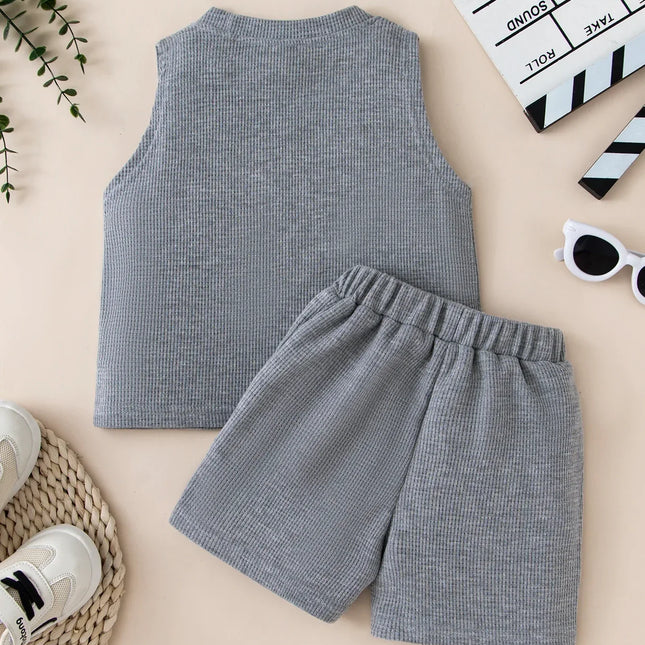 Roupa esportiva infantil casual de verão, calções para colete infantil, criança, meninos, 2 peças por conjunto