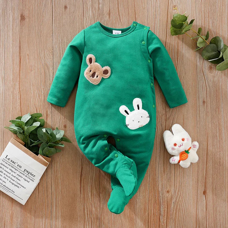 Bodysuit manga comprida para crianças, roupas de menino, coelhinho coala estampa, confortável onesie, como presente, 0-24m, 2pcs, primavera, outono