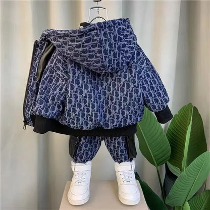 Conjunto de calças e casacos de pelúcia infantil, roupas de menino, roupa de bebê, grosso, outono, inverno, novo, conjunto 2 peças