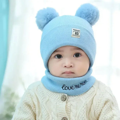 Inverno quente bebê malha chapéus com cachecol crianças gorro de malha chapéus cor sólida chapéu infantil para a criança meninos meninas acessórios