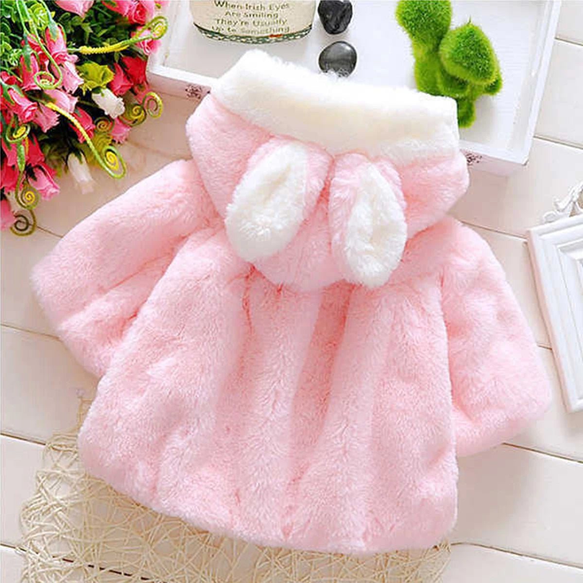 Jaqueta de pele artificial infantil com capuz curto, casaco de bebê, Princess Wear, bonito, inverno, quente, fofo