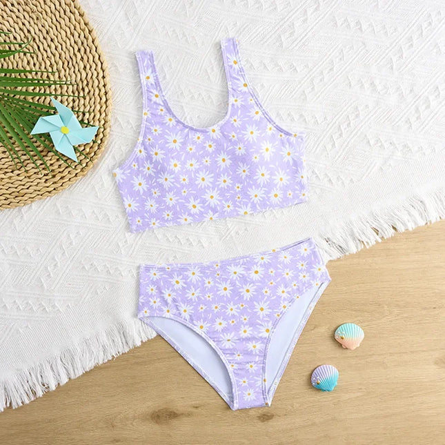 2025 floral meninas maiô de cintura alta biquíni crianças banho feminino banhistas natação terno verão beachwear