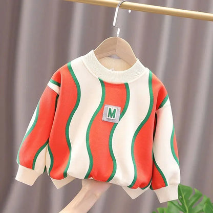 Camisa infantil de malha quente, pulôver fofo de bebê, suéter de menino, nova moda, outono e inverno, 1 a 8 anos