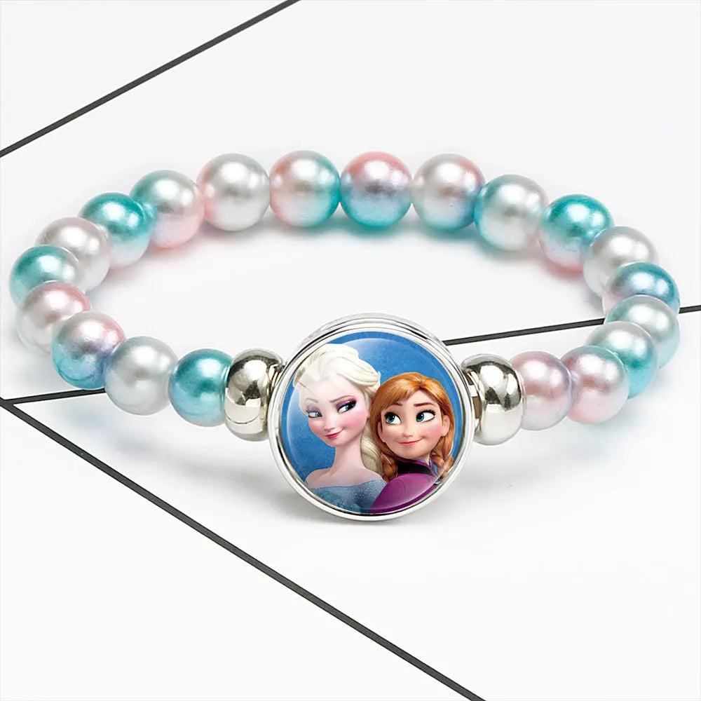 Disney Cartoon Frozen Princess Bracelet para Crianças, Elsa e Anna, Jóias Acessórios, Talão Colorido, Presente de Aniversário, Bonito