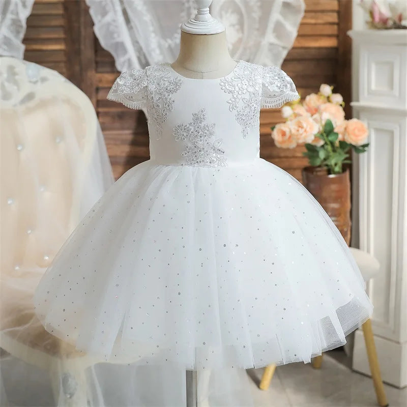 Vestidos de festa de primeiro aniversário para meninas, vestido curto de princesa com laço fofo de tule para casamento de 1 a 5 anos