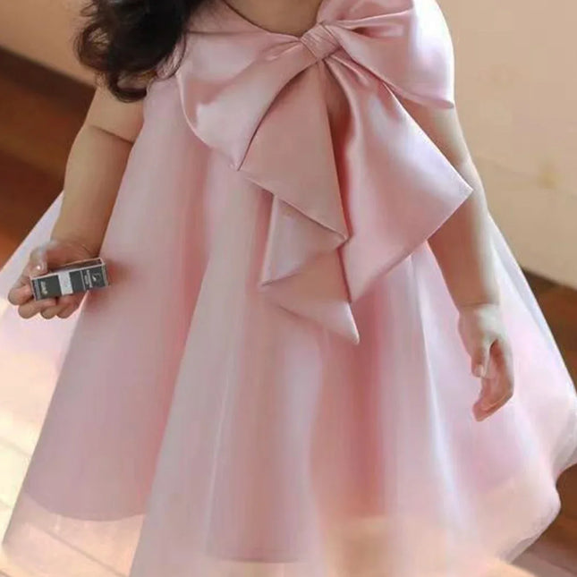 Vestido bonito da flor com arco grande, Vestido de festa de aniversário, Vestido de casamento, Lavando o vestido, Comunhão sagrada