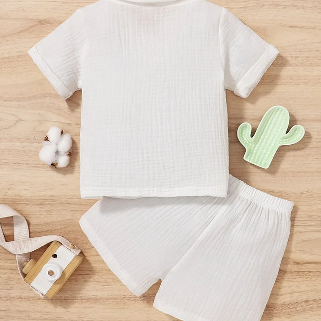 Confortável conjunto de shorts de algodão respirável bebê menino e menina, camisa casual, conjunto esportivo de verão, cor sólida, moda fofa, 2 peças