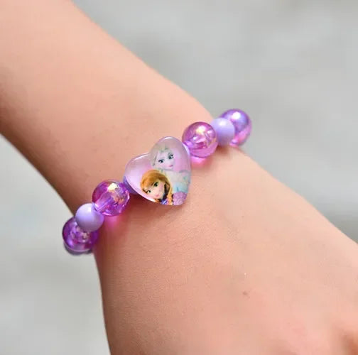 Nova disney kawaii frisado pulseira elsa anna congelado princesa anime jóias bonito espumante grânulo pulseira meninas crianças presentes de aniversário